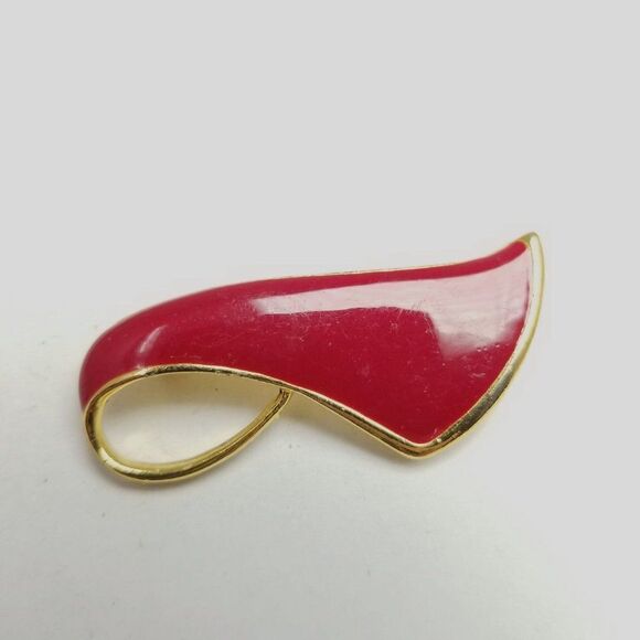 Vintage Retro Red Enamel Brooch, Abstract Unisex Design Lapel Pin, Estate - Picture 6 of 6